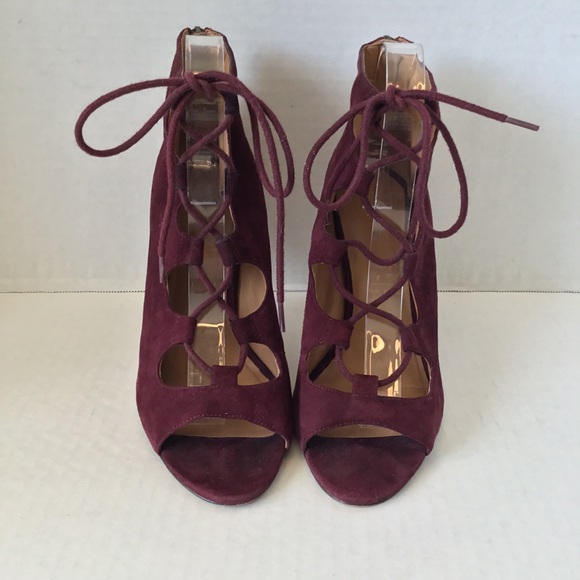 NINE WEST FRETABL BURGUNDY HEELS LACE UP ZIPPER SIZE 8.5 - Picture 5 of 15
